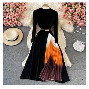 Long Sleeve Knitted Pleated Dress